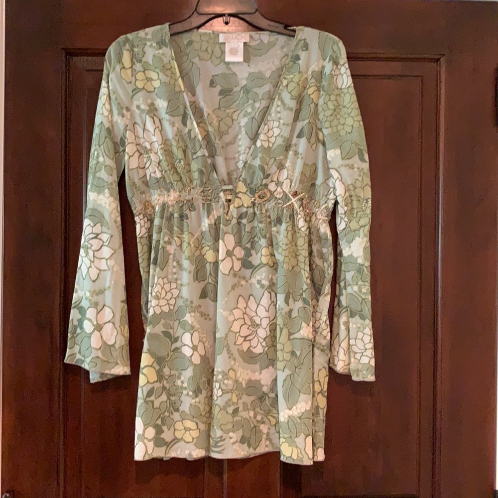 Vintage LaRok Green Floral Blouse Size Large